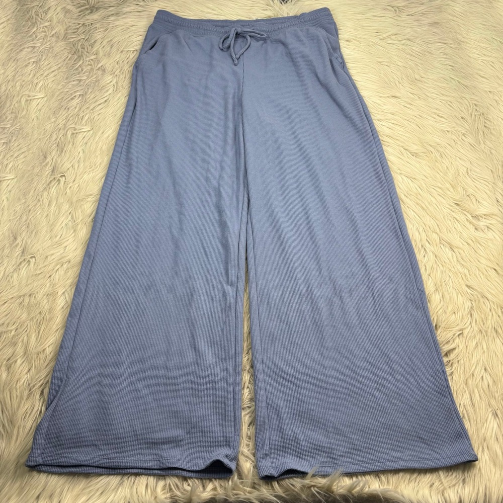 Gilly Hicks Women's XL Blue Waffle Knit Wide Leg Pants Cozycore Lounge Hollister